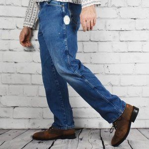 Wrangler Bleach Distressed Medium Wash Jeans 36x30 with Pocket Patch
